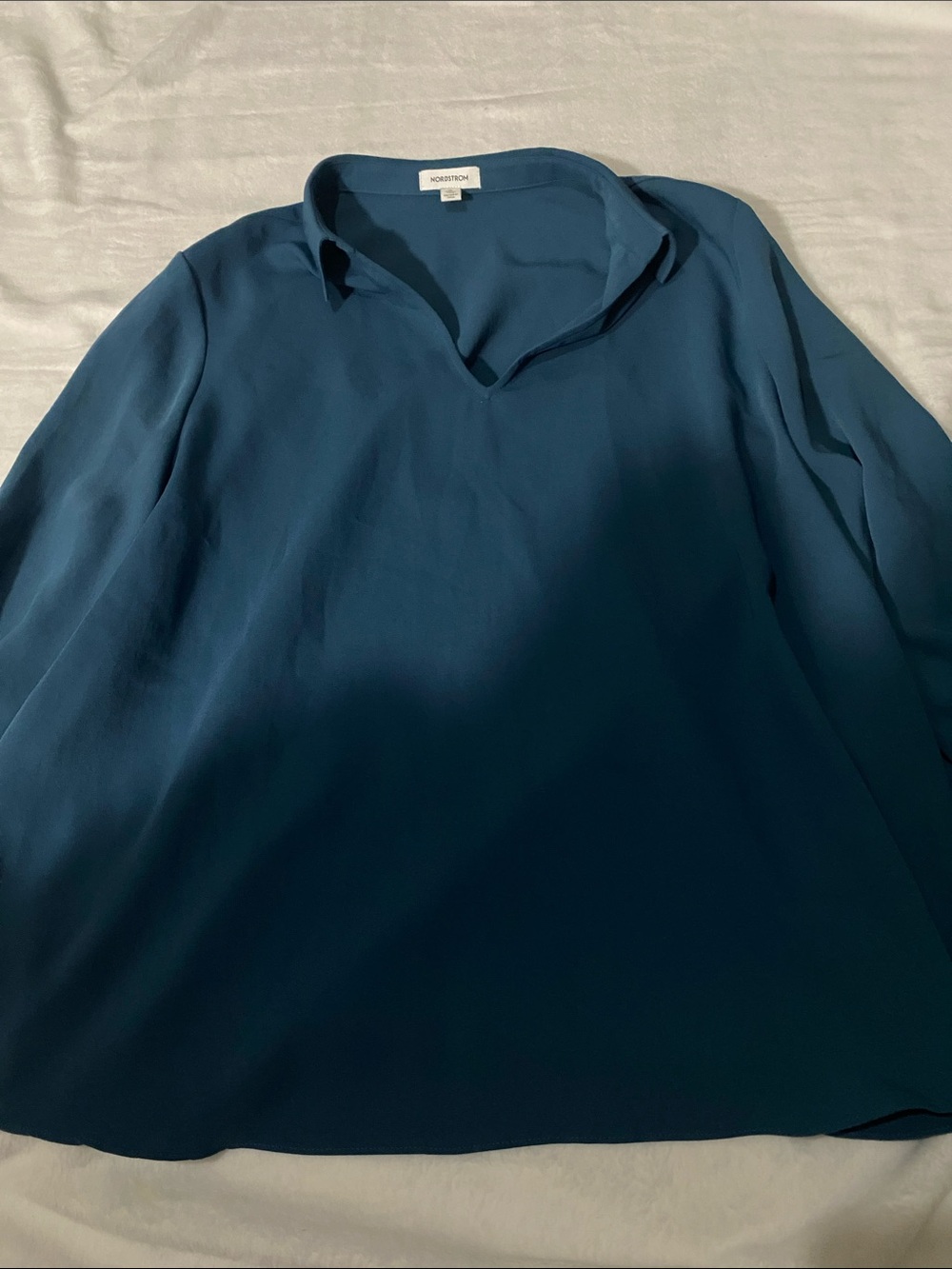 Nordstrom Teal V-Neck Collar Blouse